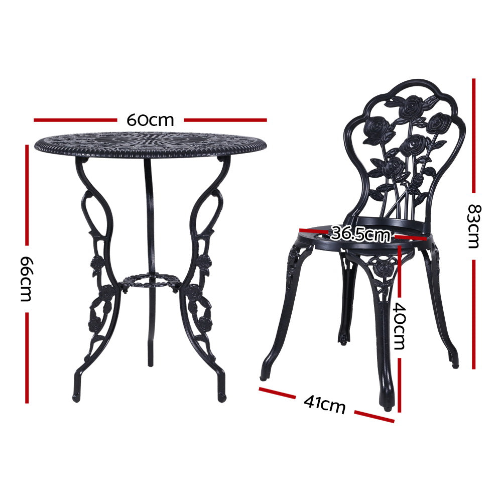 NNEDSZ 3PC Outdoor Setting Cast Aluminium Bistro Table Chair Patio Black-1