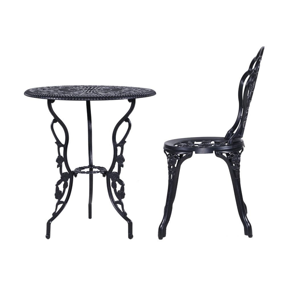 NNEDSZ 3PC Outdoor Setting Cast Aluminium Bistro Table Chair Patio Black-3