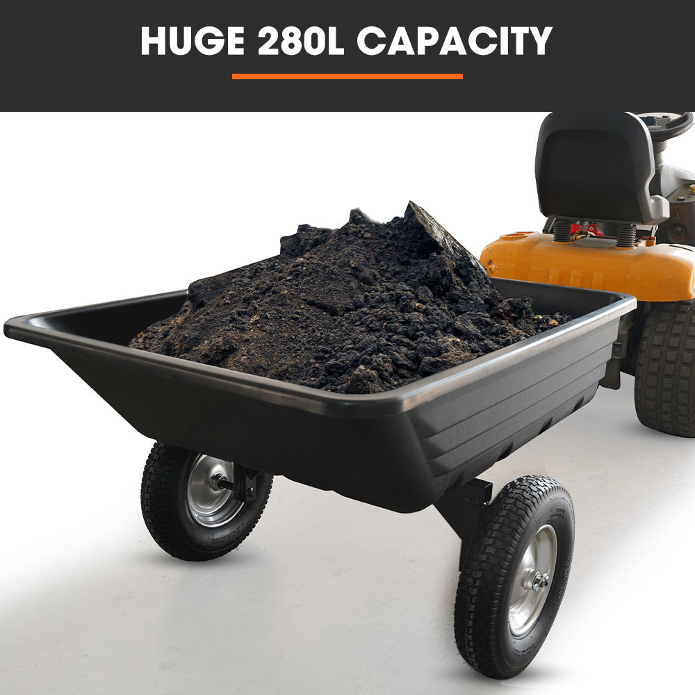 NNEMB Poly Dump Cart, 272kg Load Heavy Duty Tipper Trailer, 16-inch Tyres, for Ride-on Lawn Mower Tractor, ATV, Quad Bike-3