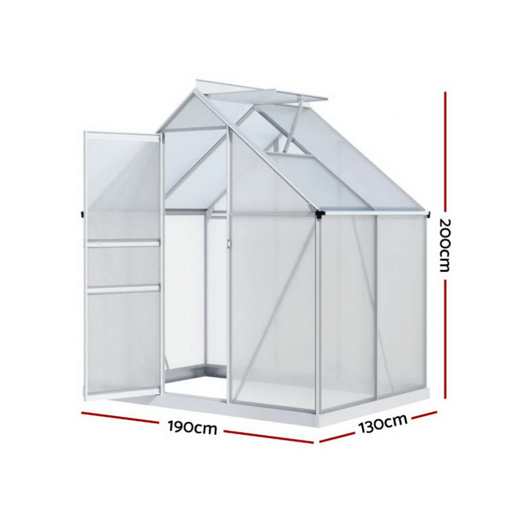NNEDSZ Green Fingers Greenhouse Aluminium Polycarbonate Premium Garden Storage Shed 1.3Mx1.9Mx2.0M-1