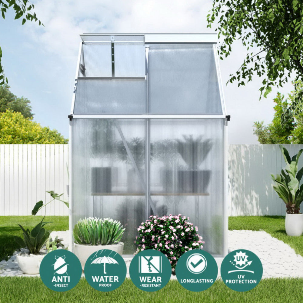 NNEDSZ Green Fingers Greenhouse Aluminium Polycarbonate Premium Garden Storage Shed 1.3Mx1.9Mx2.0M-3