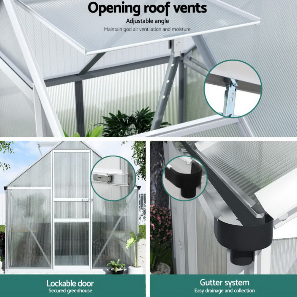 NNEDSZ Green Fingers Greenhouse Aluminium Polycarbonate Premium Garden Storage Shed 1.3Mx1.9Mx2.0M-4