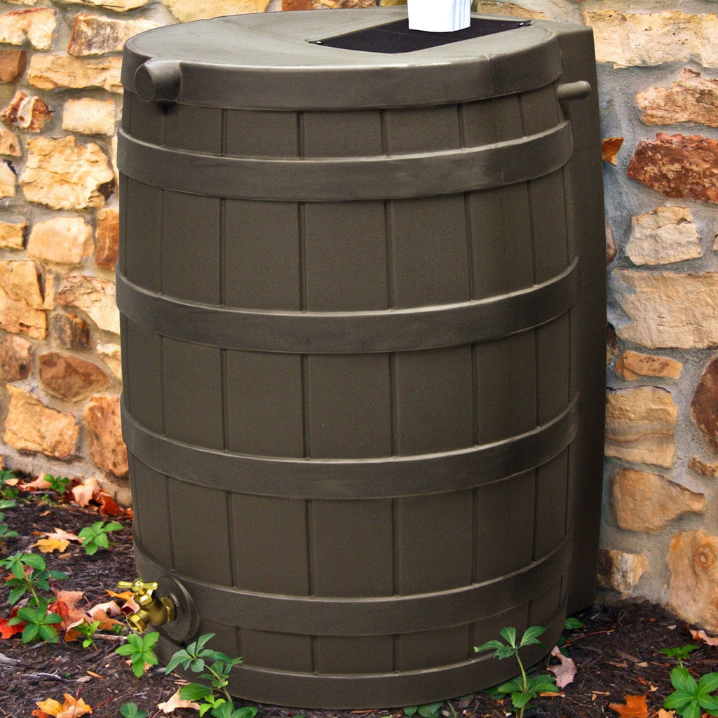 40-Gallon Durable Plastic Resin Rain Barrel in Brown Oak Finish with Spigot-1