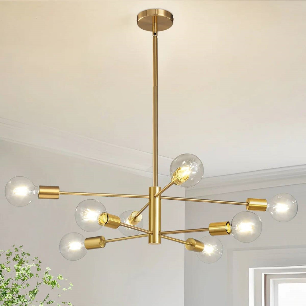Mid-Century Modern Dimmable 8-Light Sputnik Chandelier in Gold-3