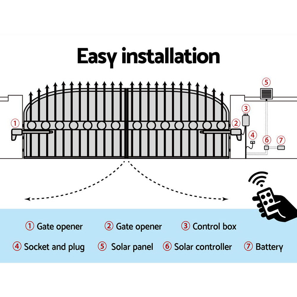 NNEDSZ Swing Gate Opener Auto Solar Power Electric Kit Remote Control 1000KG-3