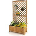 Outdoor Fir Wood Raised Garden Bed Planter Box with 71-inch High Trellis-0