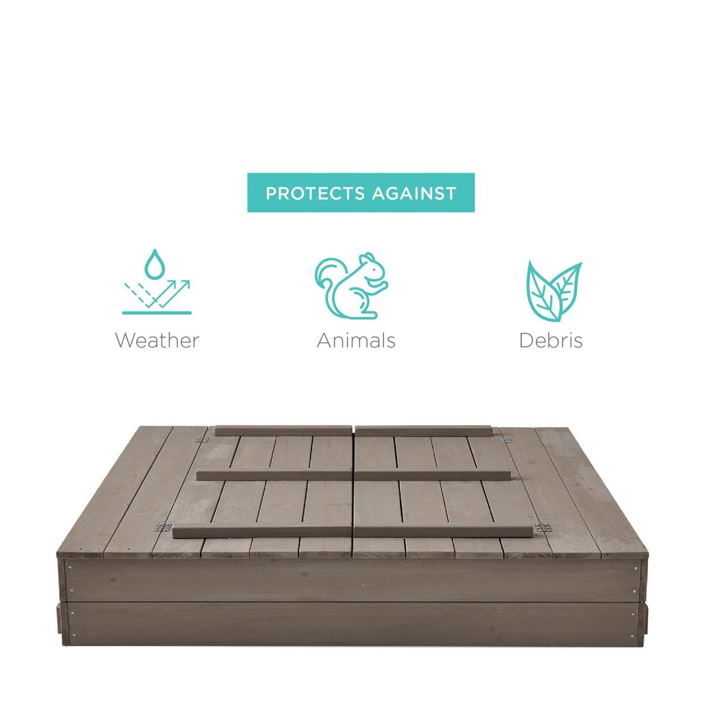 Sturdy Cedar Wood Kids Outdoor Sandbox with Benches in Grey Finish-1