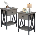 Set of 2 - 1 Drawer Nightstand in Grey and Black Wood Finish-0