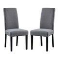 Set of 2 Modern Grey Fabric Upholstered Dining Chair with Black Wood Legs-0