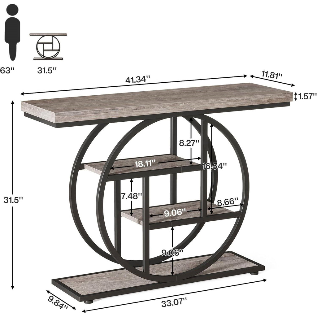 Modern 41-inch Wide Narrow Entryway Console Table with Grey Wood Finish Shelves-4
