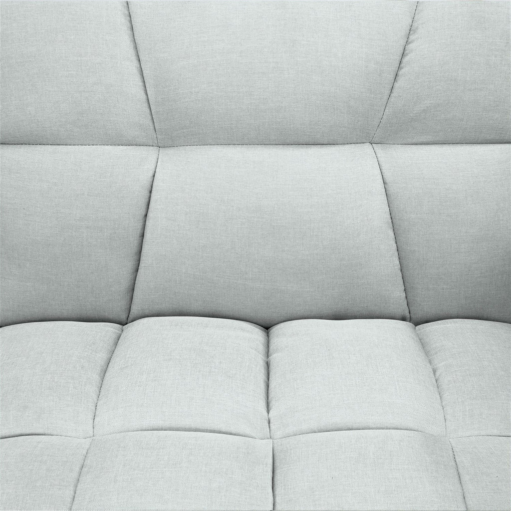 Plush Gray Split-Back Design Convertible Linen Tufted Futon w/ 2 Pillows-4
