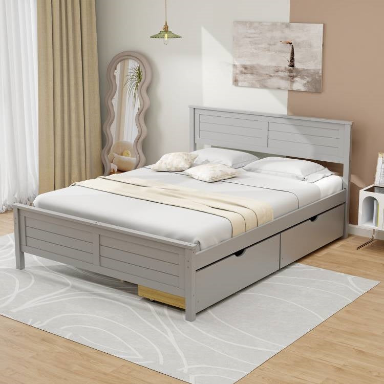 Full Size Grey Platform Bed Frame with 2 Storage Drawers-0