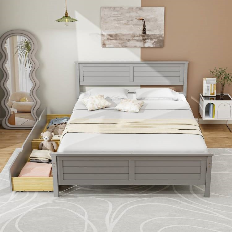 Full Size Grey Platform Bed Frame with 2 Storage Drawers-2