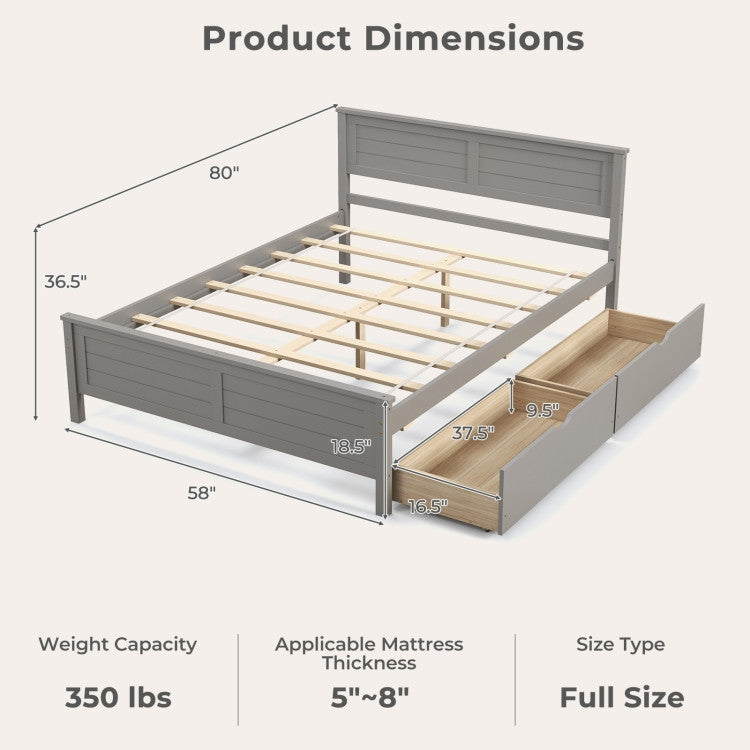 Full Size Grey Platform Bed Frame with 2 Storage Drawers-4