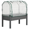 Grey Wood Elevated Raised Garden Bed Planter with Greenhouse Cover-0
