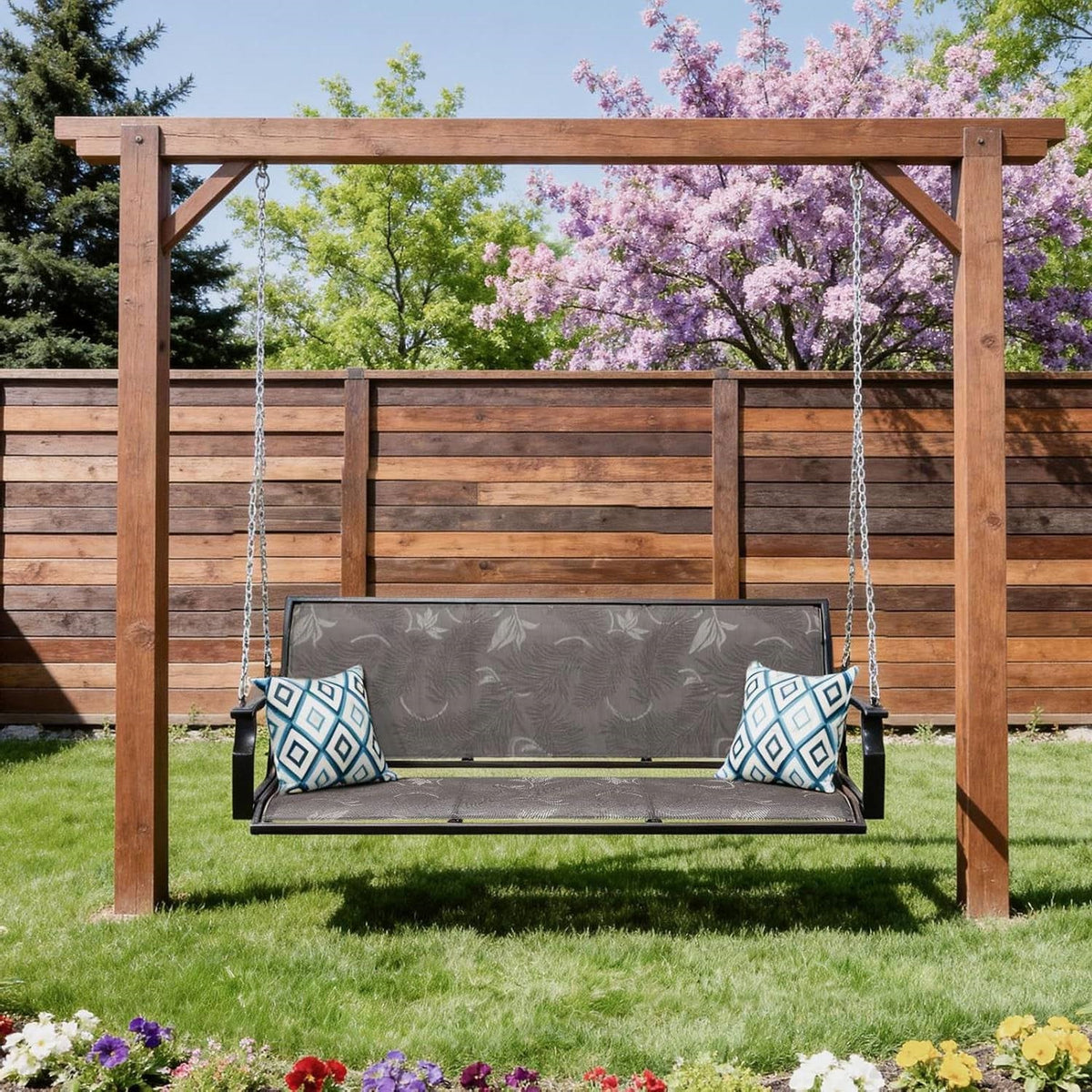 Grey Outdoor 2-Person Heavy Duty Porch Swing with 900 lb. Weight Capacity-1