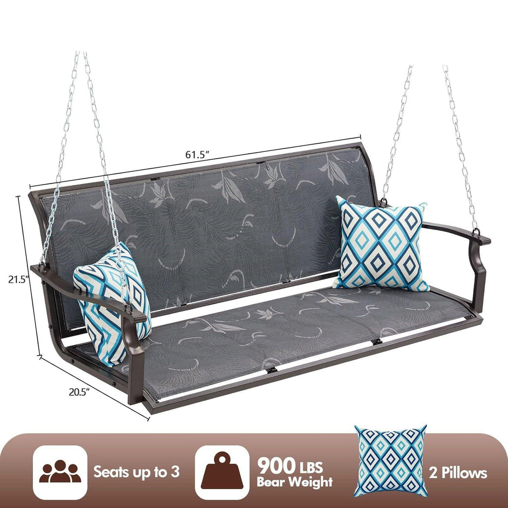 Grey Outdoor 2-Person Heavy Duty Porch Swing with 900 lb. Weight Capacity-2