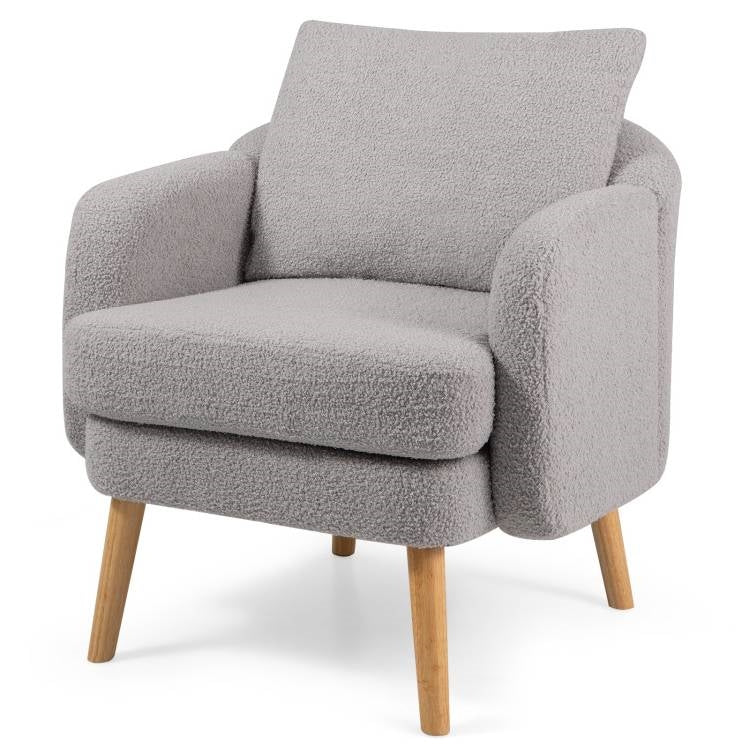 Modern Grey Sherpa Fabric Upholstered Accent Chair with Wooden Legs-0