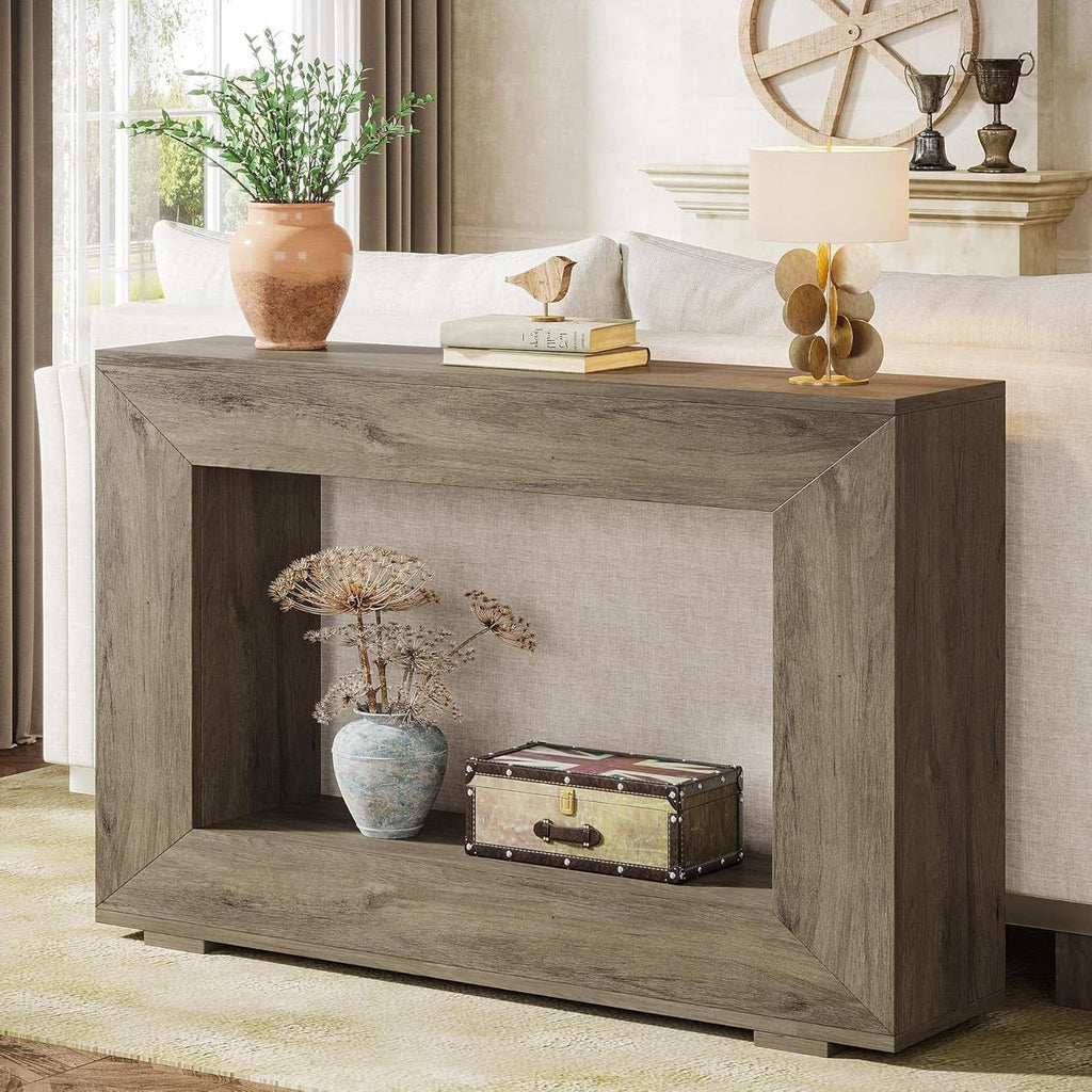Modern Farmhouse 47-inch Long Entryway / Console Table in Grey Wood Finish-0