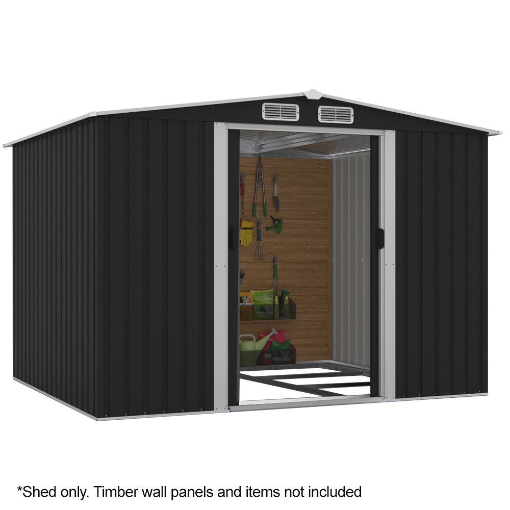NNEMB Galvanised Steel Garden Shed 2.58 x 2.07 x 2.02m, with 2 Sliding Doors, 4 Air Vents, Gable Roof, Floor Frame-0