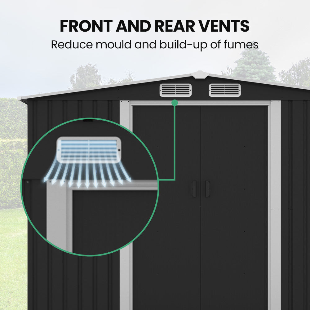NNEMB Galvanised Steel Garden Shed 2.58 x 2.07 x 2.02m, with 2 Sliding Doors, 4 Air Vents, Gable Roof, Floor Frame-3