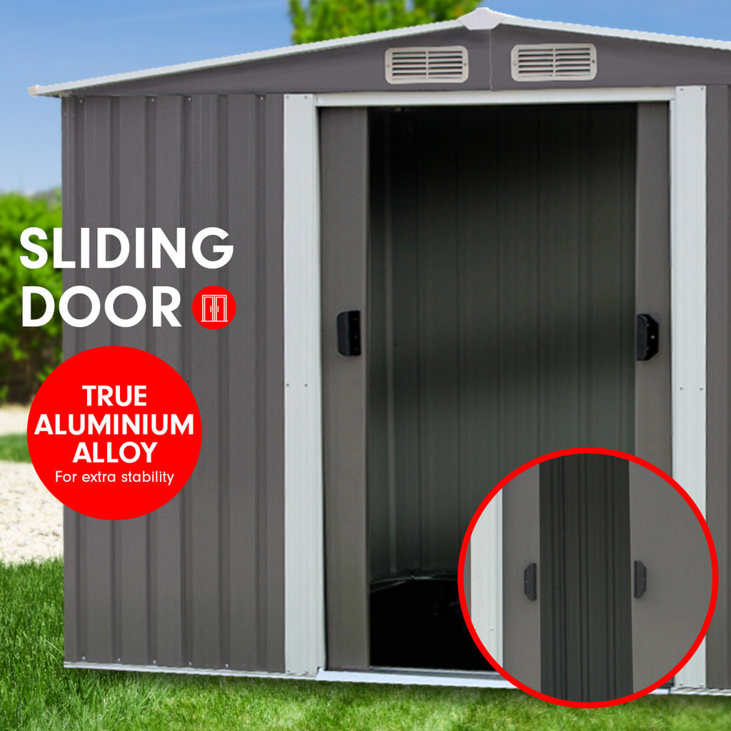 NNEDPE Garden Shed Spire Roof 8ft x 8ft Outdoor Storage Shelter - Grey-1