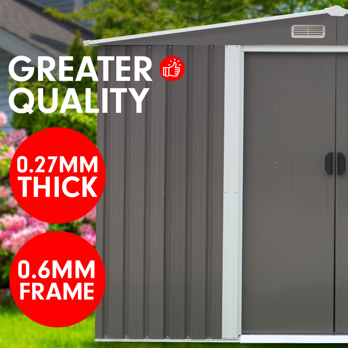 NNEDPE Garden Shed Spire Roof 8ft x 8ft Outdoor Storage Shelter - Grey-2