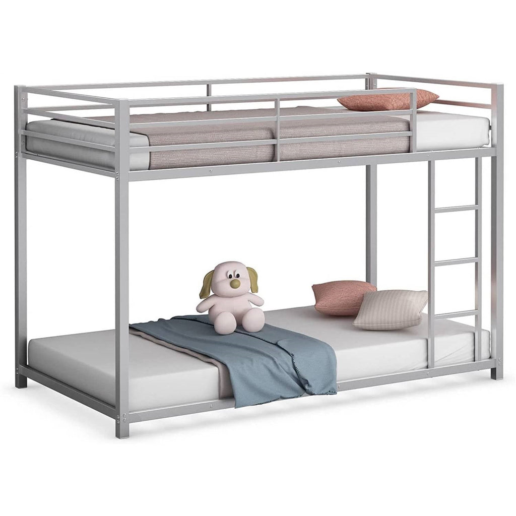 Twin over Twin Low Profile Modern Bunk Bed in Silver Metal Finish-0