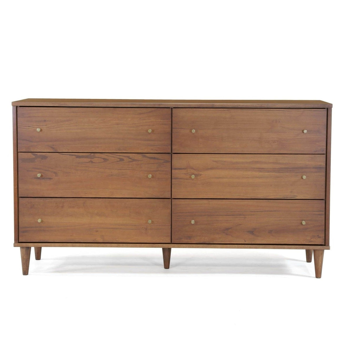 Farmhouse Rustic Walnut Mid Century 6 Drawer Dresser-1