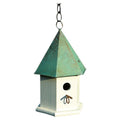 White Wood Bird House with Verdi Green Copper Roof - Made in USA-0