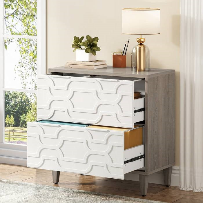 Modern Grey/White Wood 2 Drawer Filing Cabinet Printer Stand-1