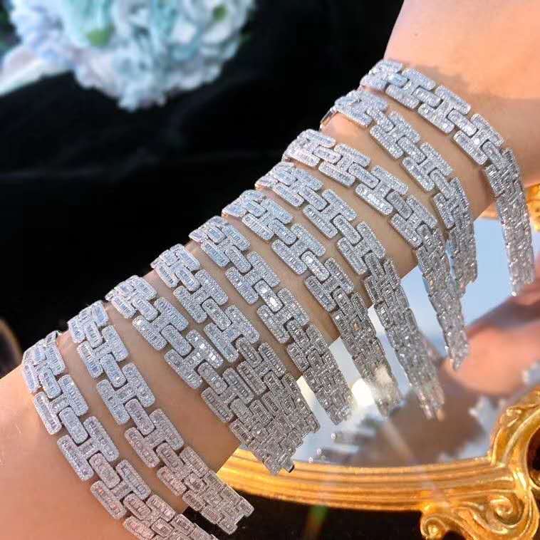 Charm Gold Iced out Diamond 18K Gold Chain Bracelet Women's-0