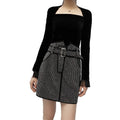 Black Sheepskin Skirt With Rhinestones Women's-0