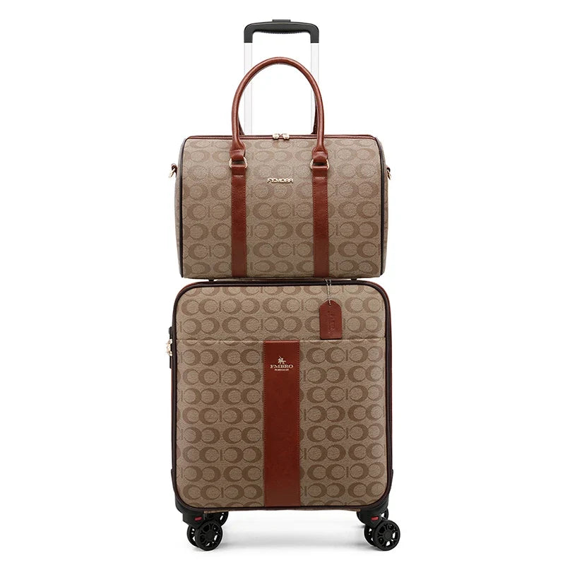 Luxury PU Leather Rolling Suitcase Set with Matching Handbag-0