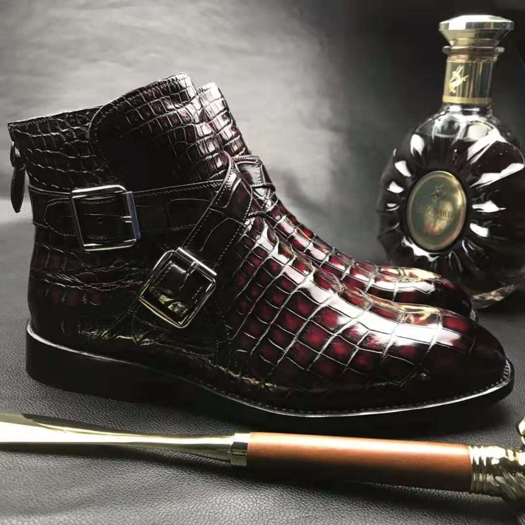 Crocodile Ankle Boots Handmade Dress Shoes Men's-3
