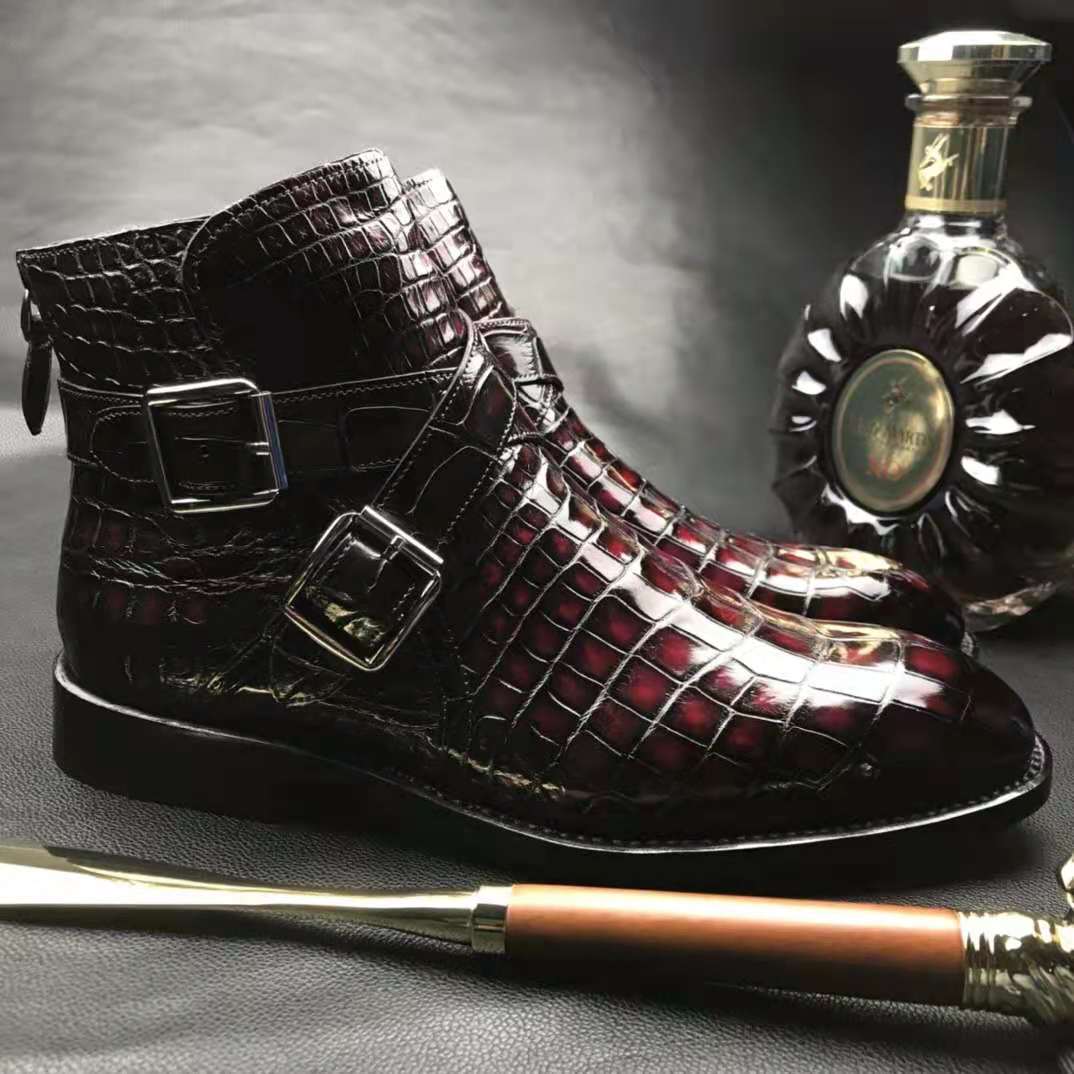 Crocodile Ankle Boots Handmade Dress Shoes Men's-3