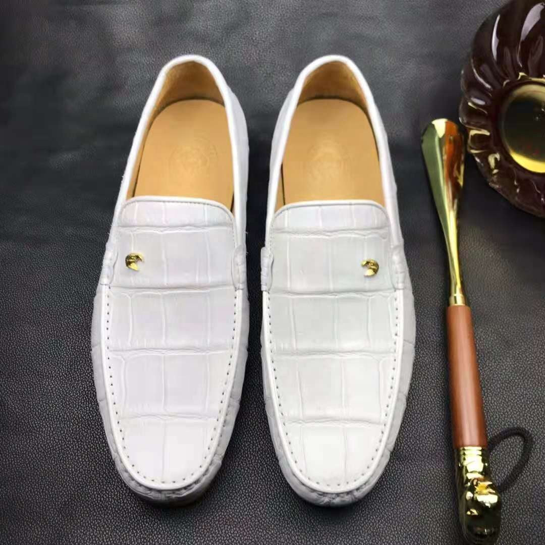 White Crocodile Leather Loafers Handmade Dress Shoes Men's-3