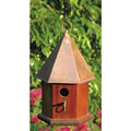 Solid Mahogany Wood Songbird Birdhouse with Shiny Copper Roof-0