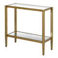 Rectangular Side Table Gold Antique Brass Metal Glass Top Bottom Shelf Sofa Table-0