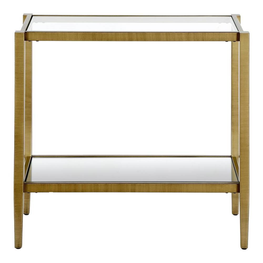 Rectangular Side Table Gold Antique Brass Metal Glass Top Bottom Shelf Sofa Table-1