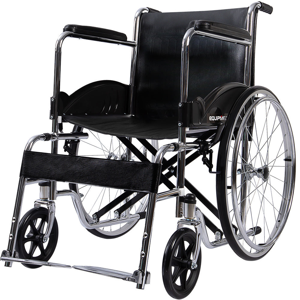 NNEMB Folding Manual Wheelchair Self Propelled, 24' Rear Wheels, Chrome Steel Frame, 46cm Wide Seat, 100kg Capacity, Park Brakes-0