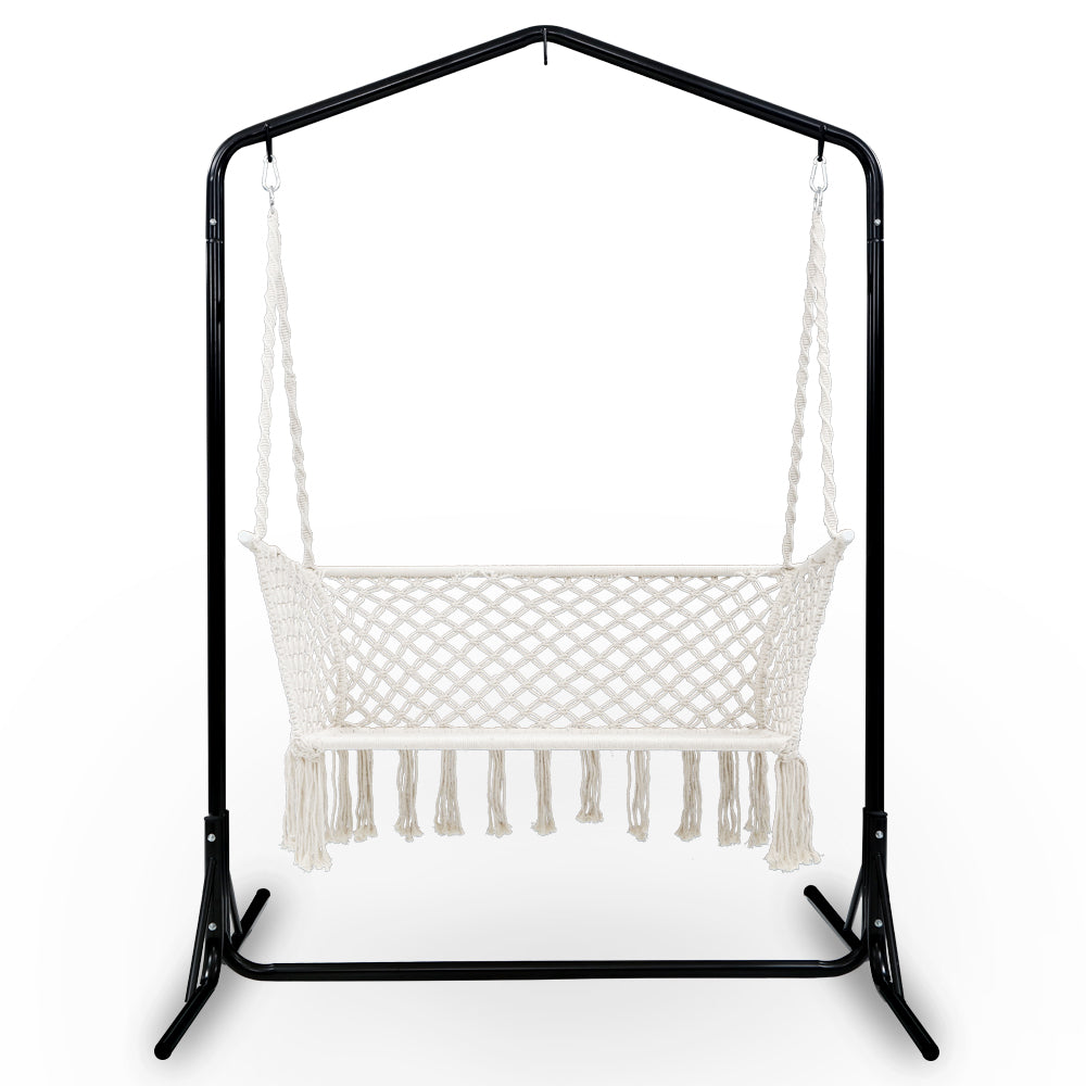 NNEDSZ Double Swing Hammock Chair with Stand Macrame Outdoor Bench Seat Chairs-1