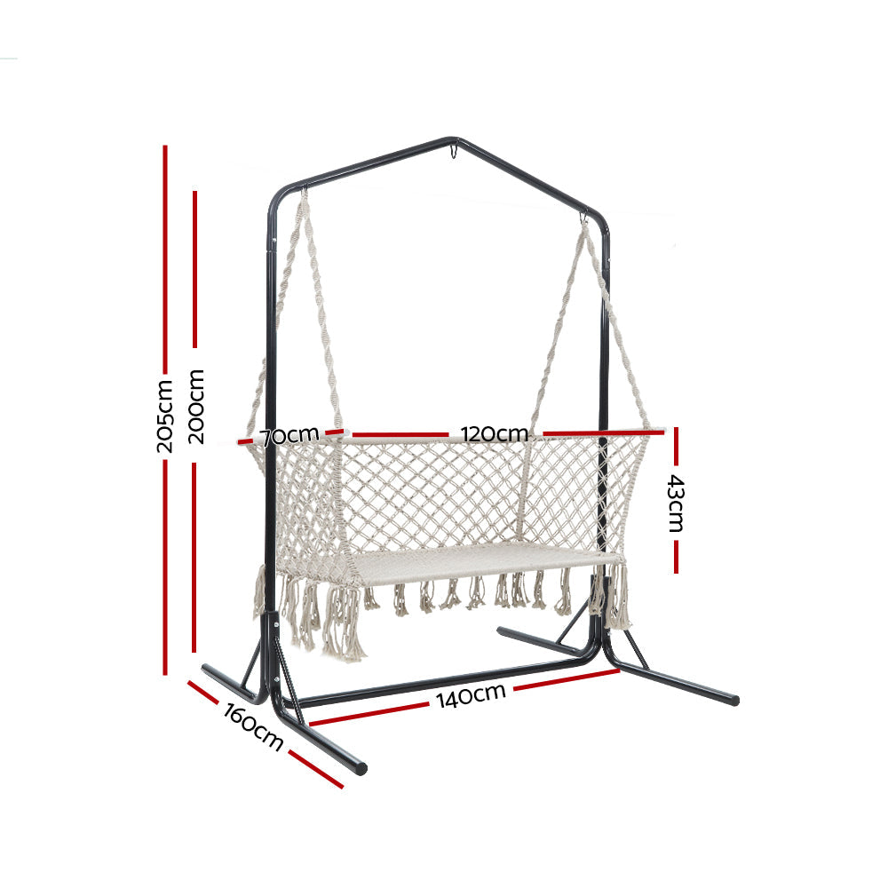 NNEDSZ Double Swing Hammock Chair with Stand Macrame Outdoor Bench Seat Chairs-2