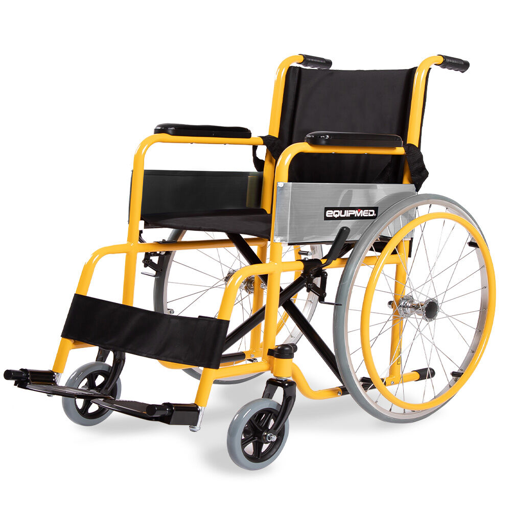 NNEMB Kids Paediatric Wheelchair, 100kg Rated, 110-140cm Rider Height, Quick Folding, Adjustable Footrests, 22' Wheels, Yellow-0