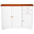White Wood Sideboard Buffet Cabinet with Walnut Finish Top and Knobs-0