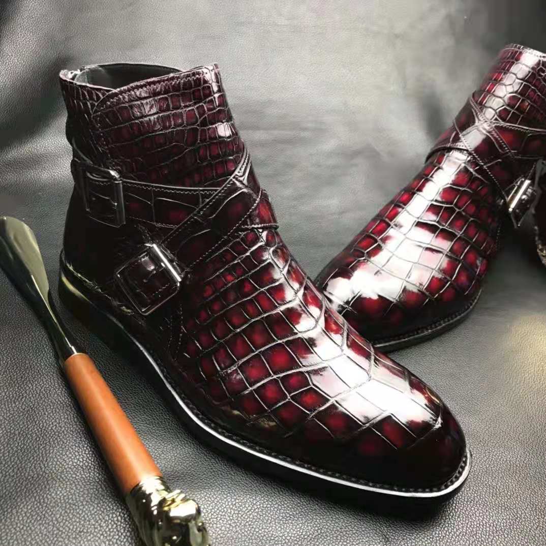 Crocodile Ankle Boots Handmade Dress Shoes Men's-1