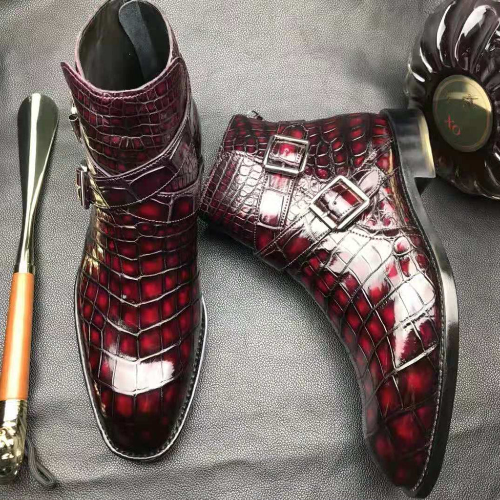 Crocodile Ankle Boots Handmade Dress Shoes Men's-2