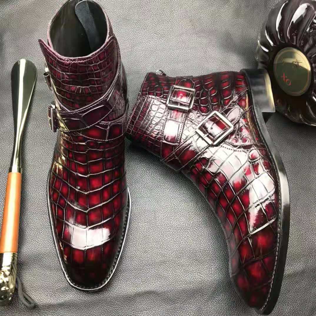 Crocodile Ankle Boots Handmade Dress Shoes Men's-2