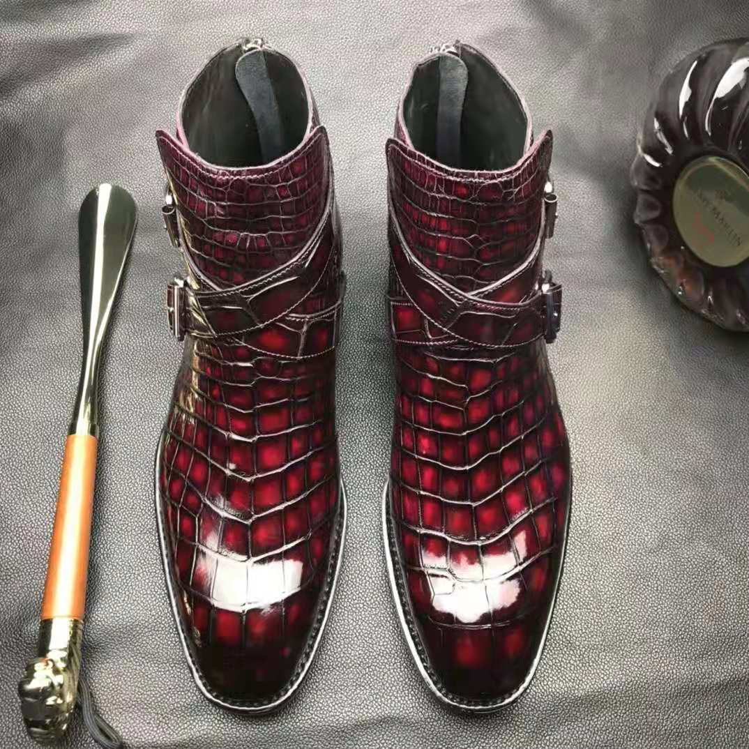 Crocodile Ankle Boots Handmade Dress Shoes Men's-0