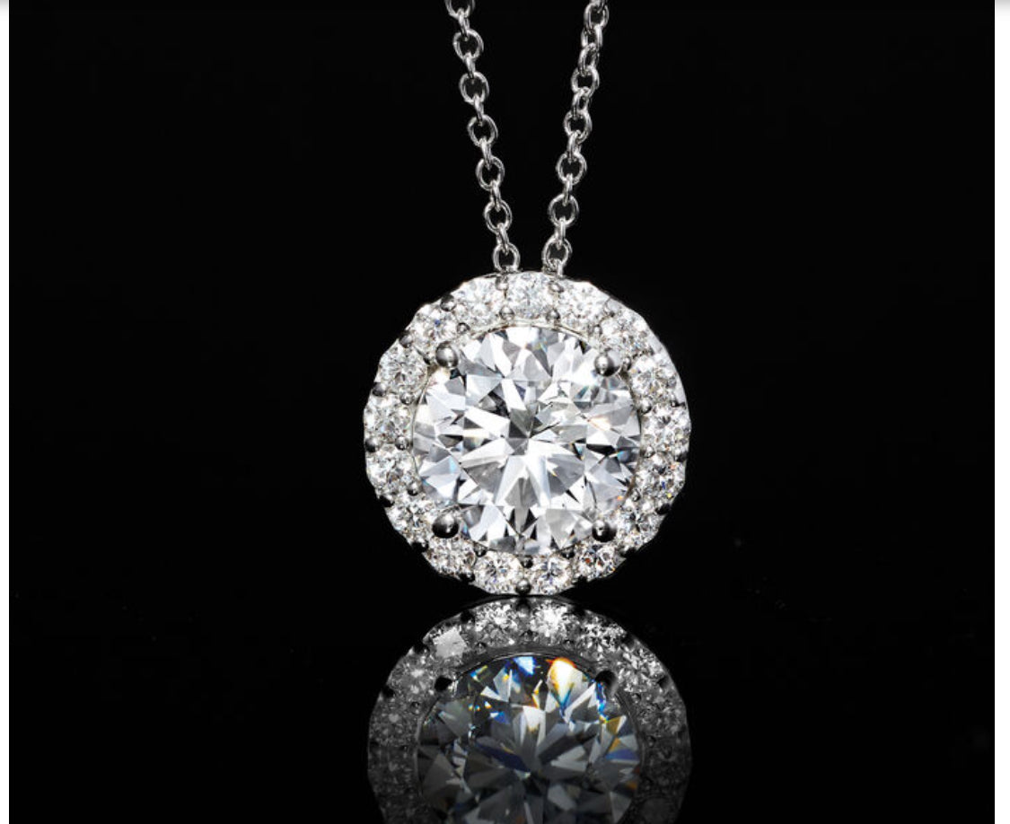1.50 CTW AGI Certified Lab-Grown Diamond Halo Pendant Necklace in 14kt White Gold-2